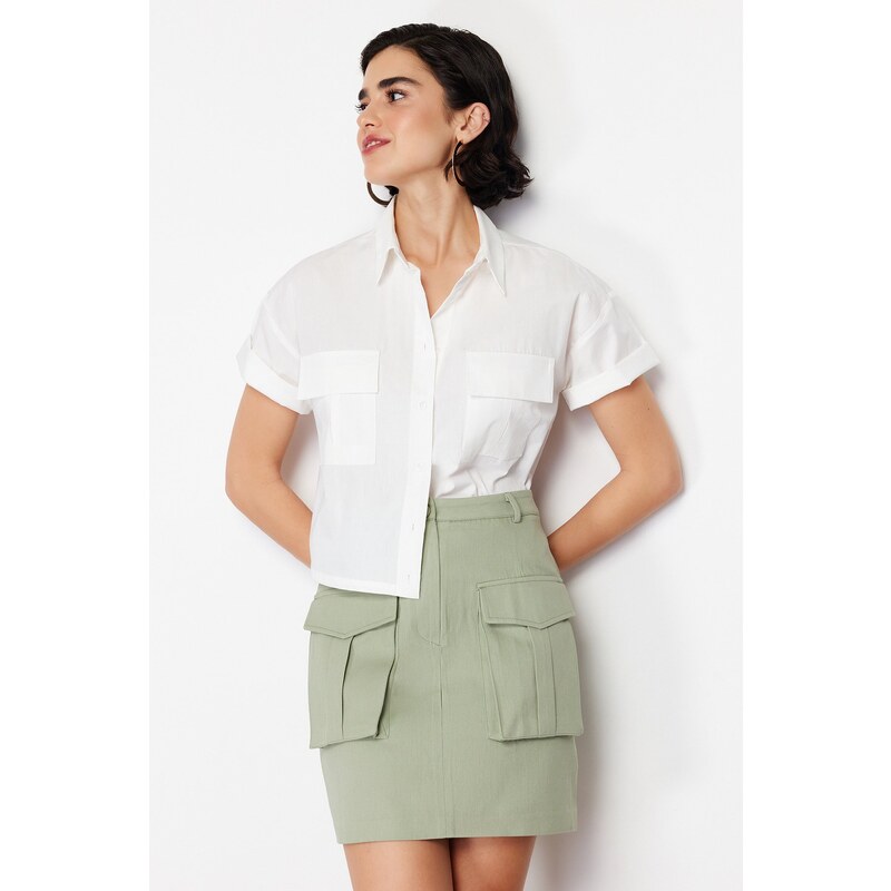 Trendyol Mint Premium Quality Pocket Detailed Mini Length Woven Skirt