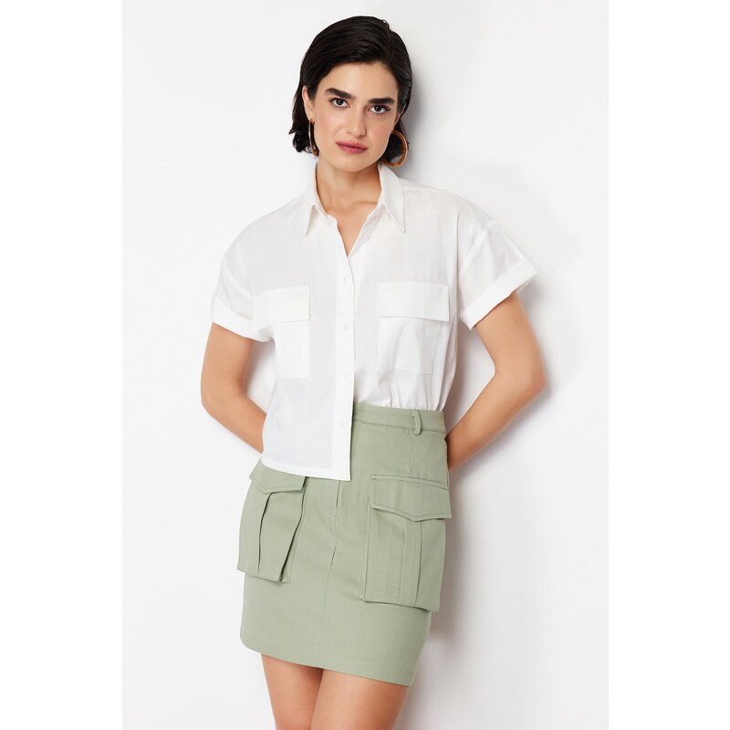 Trendyol Mint Premium Quality Pocket Detailed Mini Length Woven Skirt