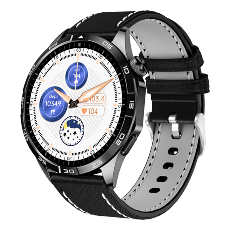 Chytré hodinky Madvell Pathfinder s bluetooth voláním černá s koženým řemínkem
