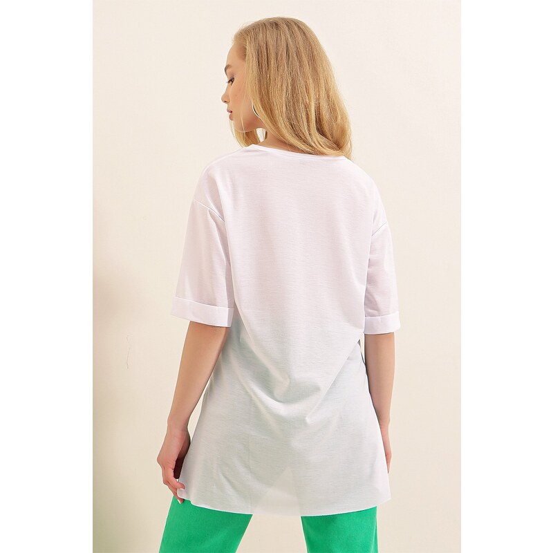 Bigdart 4123 Oversized T-Shirt with a slit - White