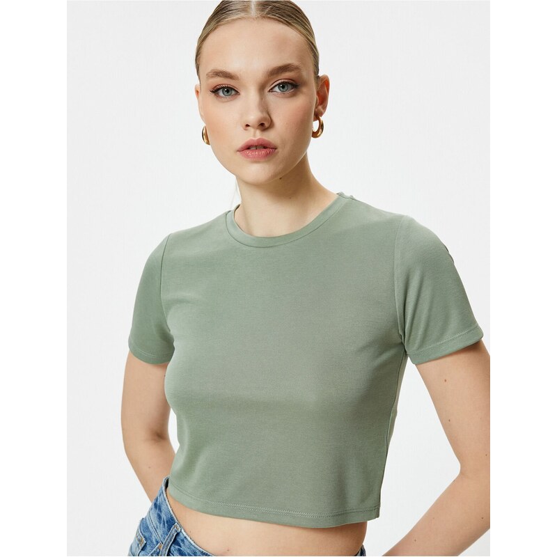 Koton Crop T-Shirt Short Sleeve Crew Neck Modal Blended