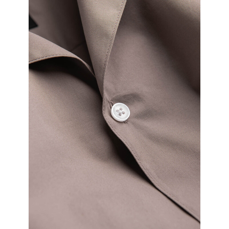 Ombre Clothing Pánská košile s krátkým rukávem a kubánským límcem - tmavě béžová V3 OM-SHSS-0168