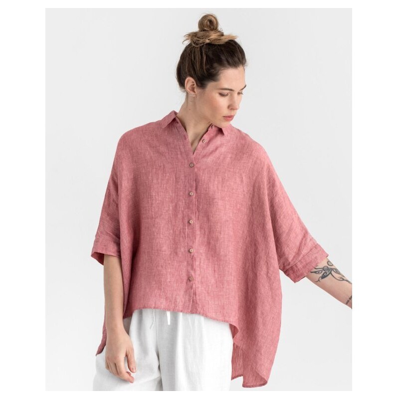 Magic Linen Lehká lněná košile HANA v Cranberry barvě Velikost: XS/M 91413533