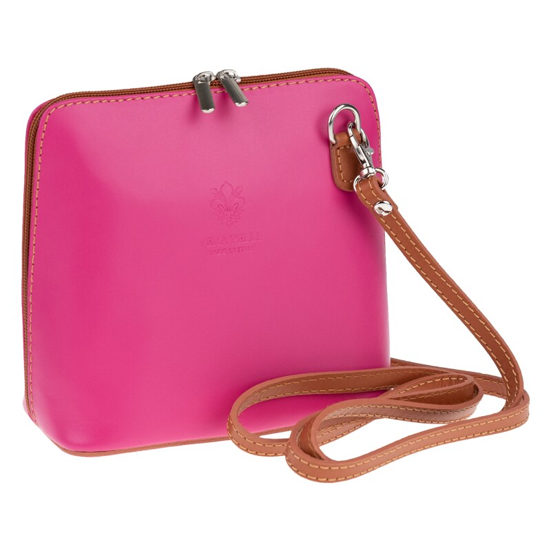 Růžová kožená italská crossbody kabelka Grana Rosa Camel
