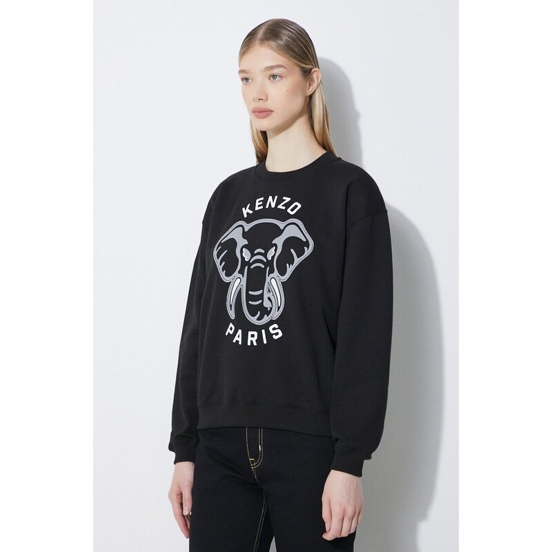 Bavlněná mikina Kenzo Regular Fit Sweatshirt dámská, černá barva, s aplikací, FD62SW0934MF.99J