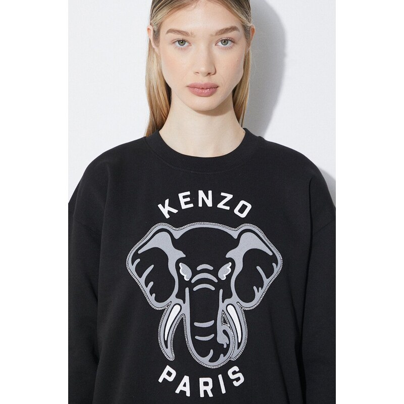 Bavlněná mikina Kenzo Regular Fit Sweatshirt dámská, černá barva, s aplikací, FD62SW0934MF.99J