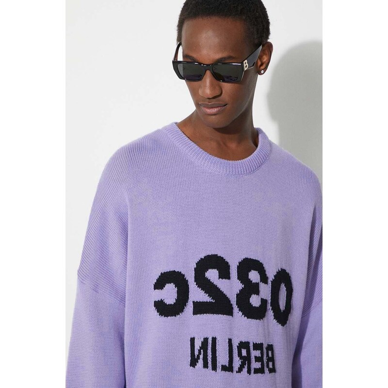 Vlněný svetr 032C Selfie Sweater pánský, fialová barva, hřejivý, SS24-K-1011