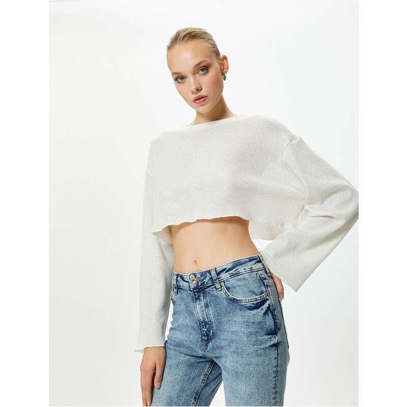 Koton Crop T-Shirt Knit Wide Sleeve Comfort Fit Crew Neck