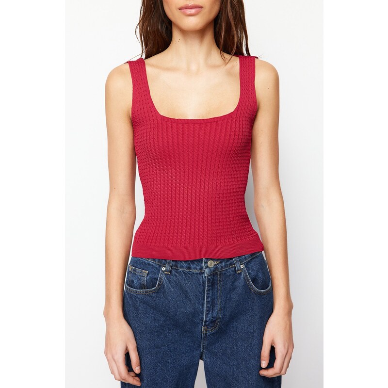 Trendyol Red Basic Square Neck Knitwear Blouse