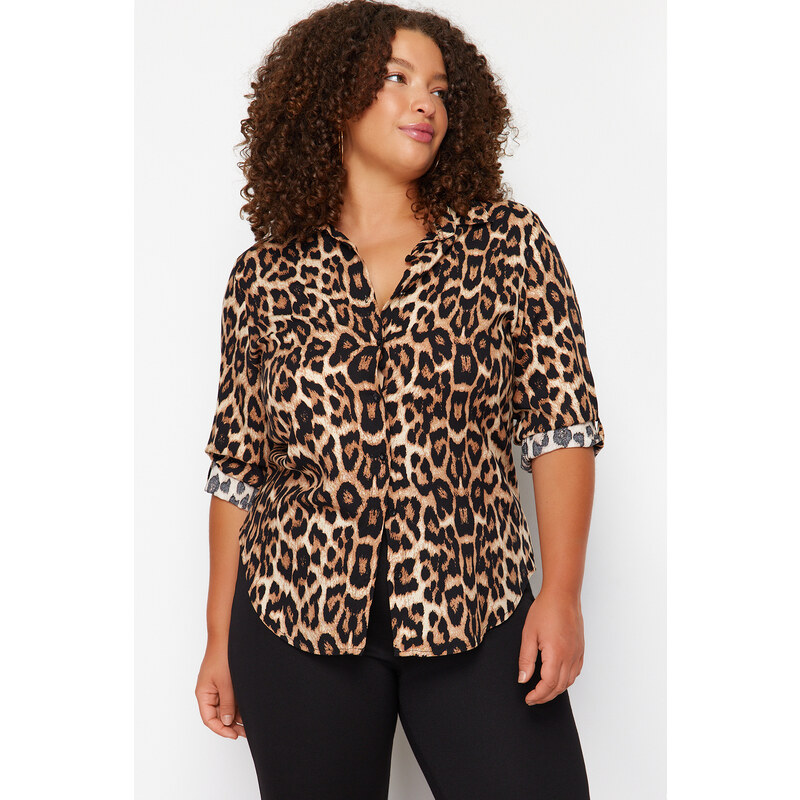 Trendyol Curve Multi-Colored Leopard Print Large Size Shirt