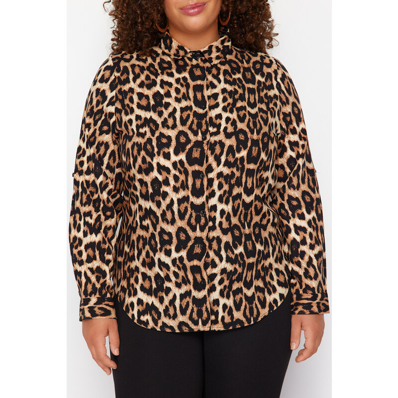 Trendyol Curve Multi-Colored Leopard Print Large Size Shirt