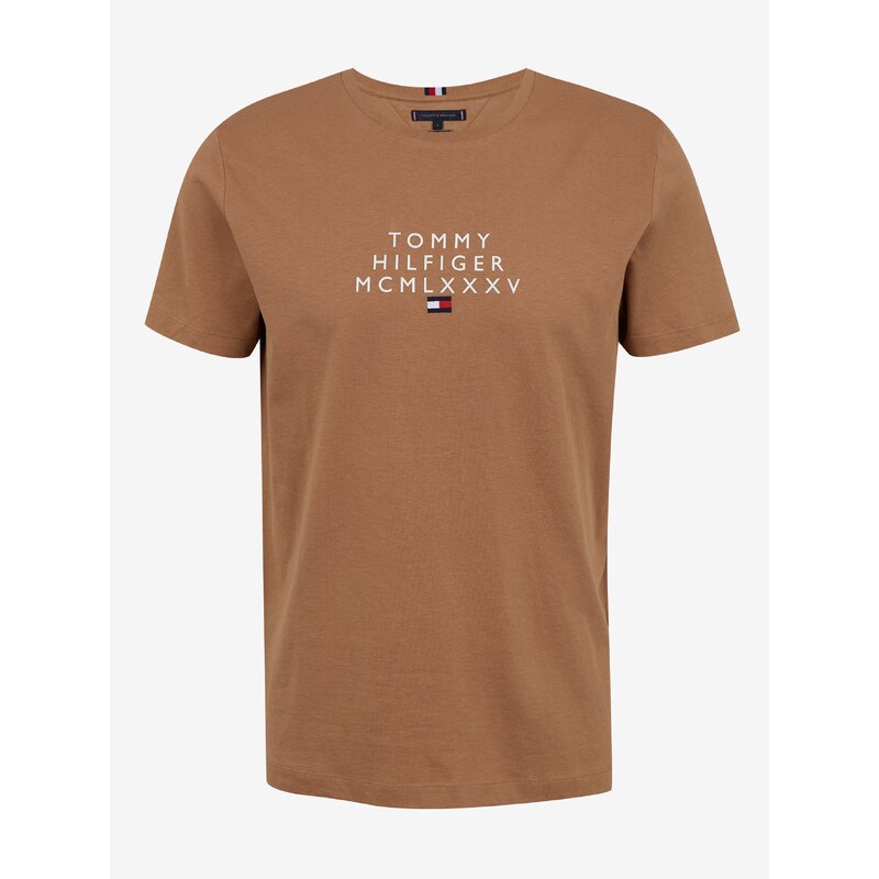 Světle hnědé pánské tričko Tommy Hilfiger - Pánské