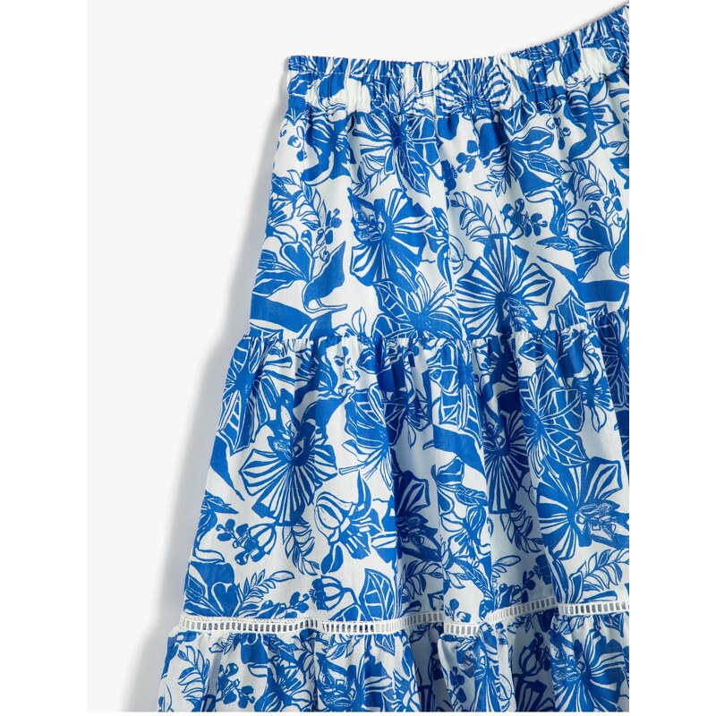 Koton Floral Midi Skirt with Elastic Waist, Cotton