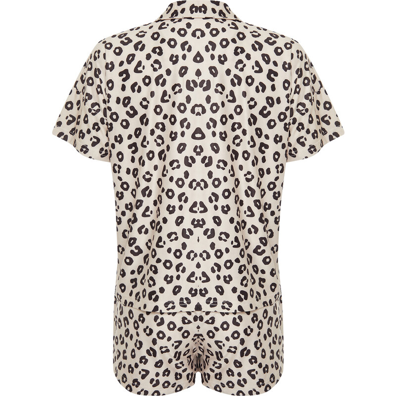 Trendyol Beige-Multicolor Leopard Pattern Knitted Pajamas Set