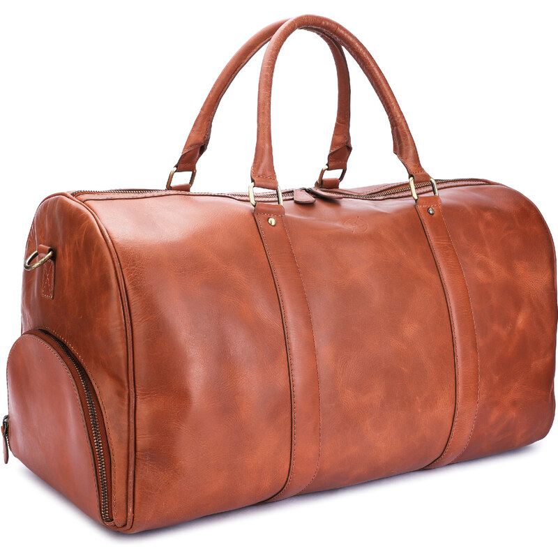 Jaipurleathers cestovní kožená taška Harry, hnědá 34 l