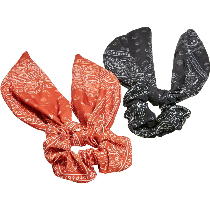 Urban Classics Accessoires Šátkové scrunchies s mašlí XXL 2 balení oranžová/černá