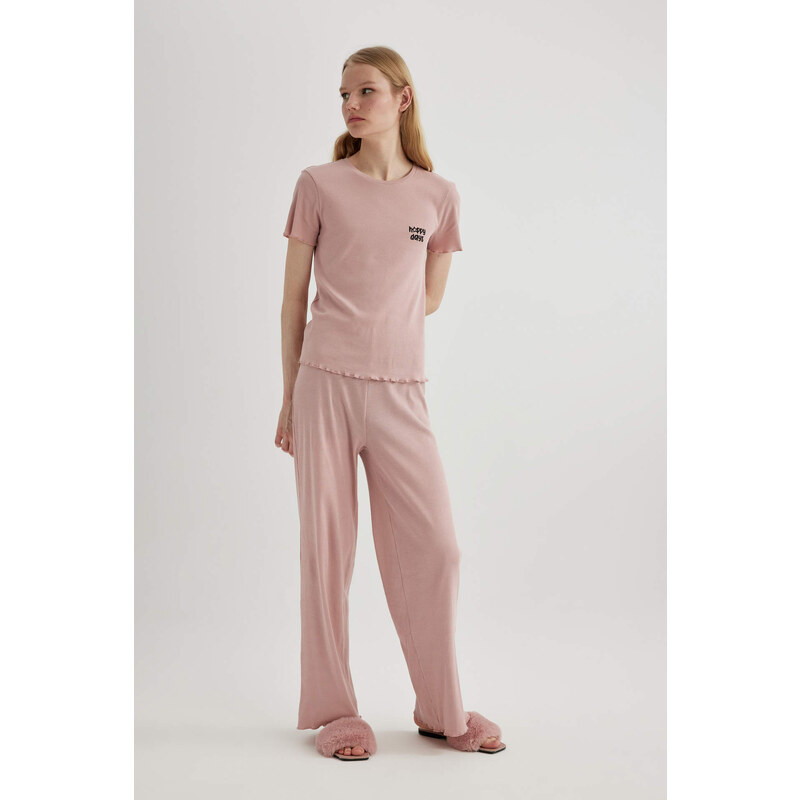 DEFACTO Fall in Love Regular Fit 2 Piece Ribbed Pajama Set