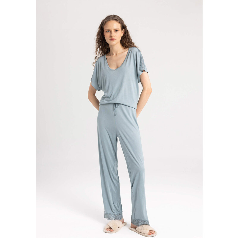 DEFACTO Fall in Love Regular Fit Short Sleeve 2 Piece Pajama Set