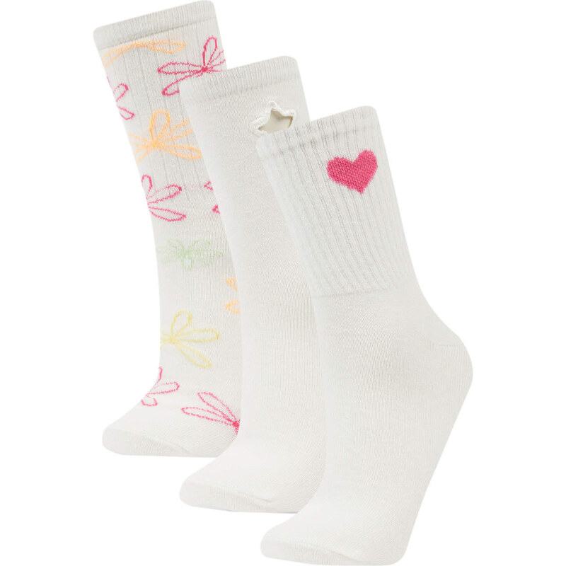 DEFACTO Woman Embroidery 3 Piece Cotton Long Socks