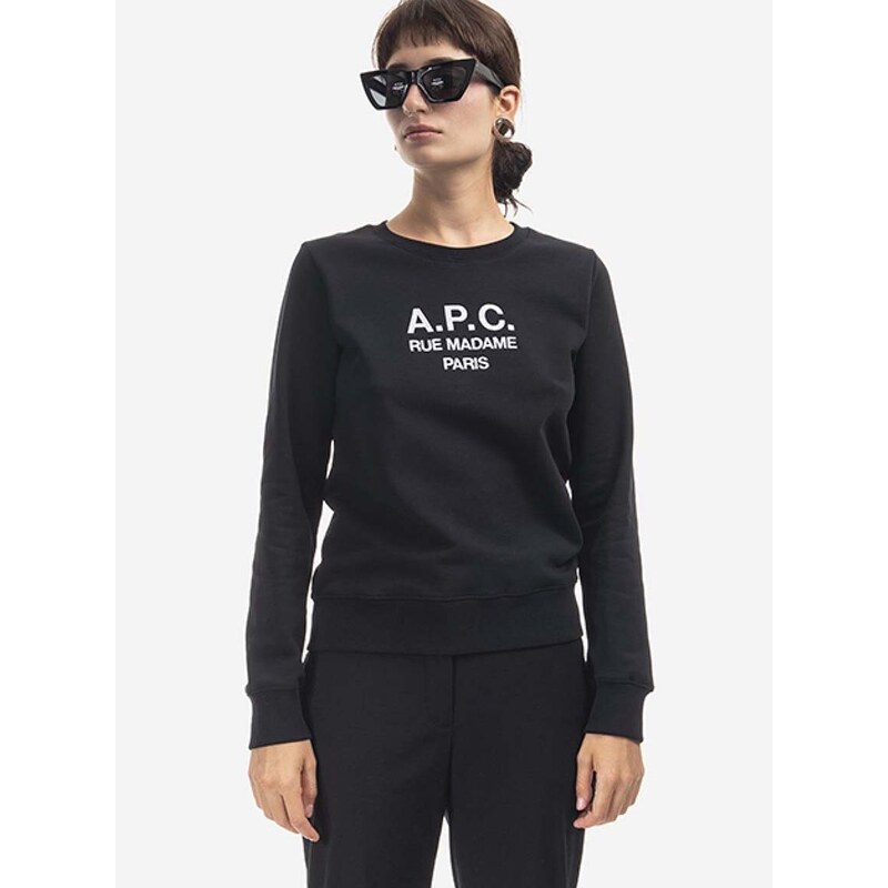 Bavlněná mikina A.P.C. Sweat Tina COEZD-F27561 MARINE dámská, černá barva, s aplikací