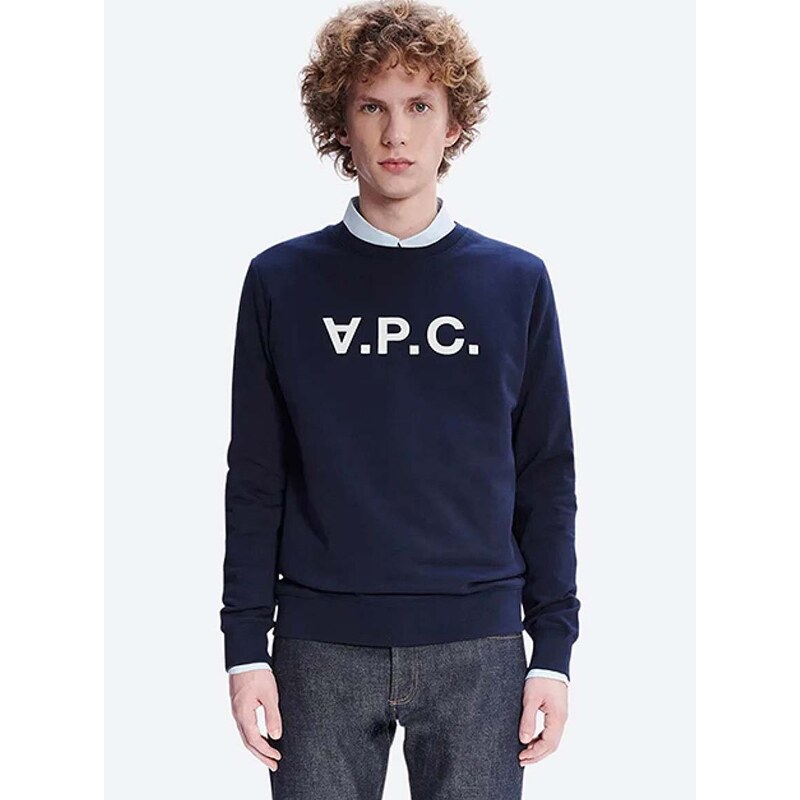 Bavlněná mikina A.P.C. Sweat Vpc COECQ-H27378 BLACK pánská, tmavomodrá barva, s aplikací