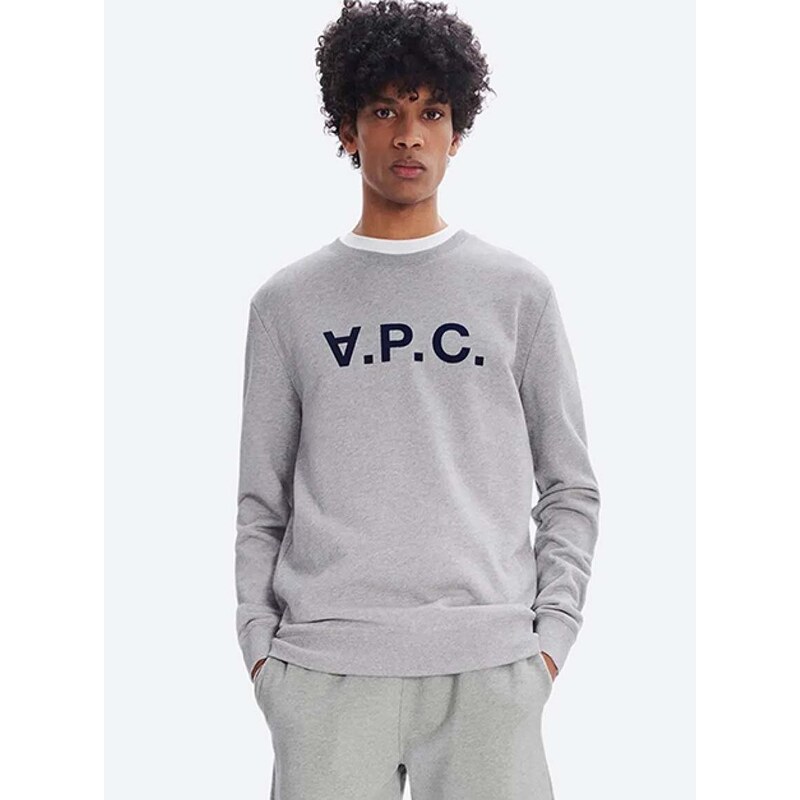 Bavlněná mikina A.P.C. Sweat Vpc COECQ-H27378 BLACK pánská, šedá barva, s aplikací