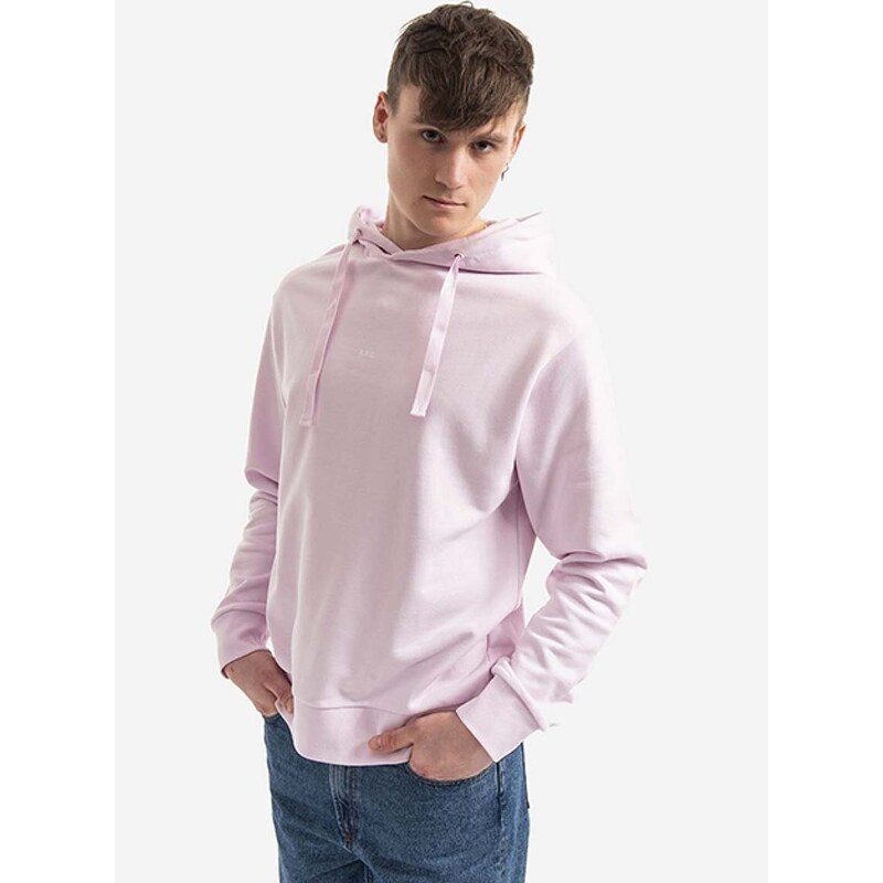 Bavlněná mikina A.P.C. Hoodie Larry pánská, růžová barva, s kapucí, hladká, COEIP-H27622 BLACK