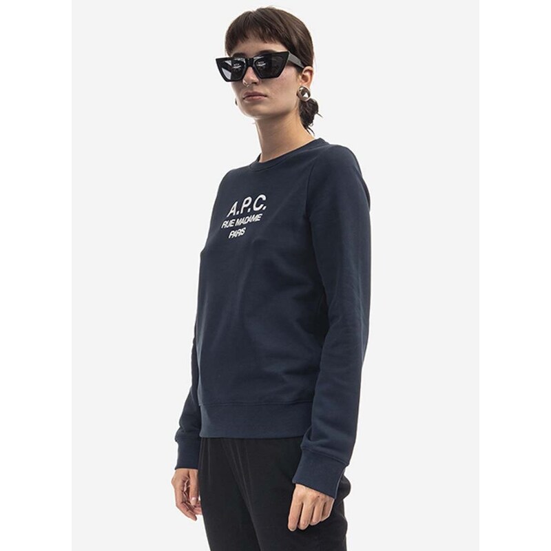 Bavlněná mikina A.P.C. Sweat Tina COEZD-F27561 MARINE dámská, tmavomodrá barva, s aplikací