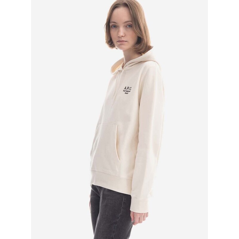 Bavlněná mikina A.P.C. Hoodie Manuela dámská, bílá barva, s kapucí, aplikací, COEZD-F27760 BRIGHT PINK