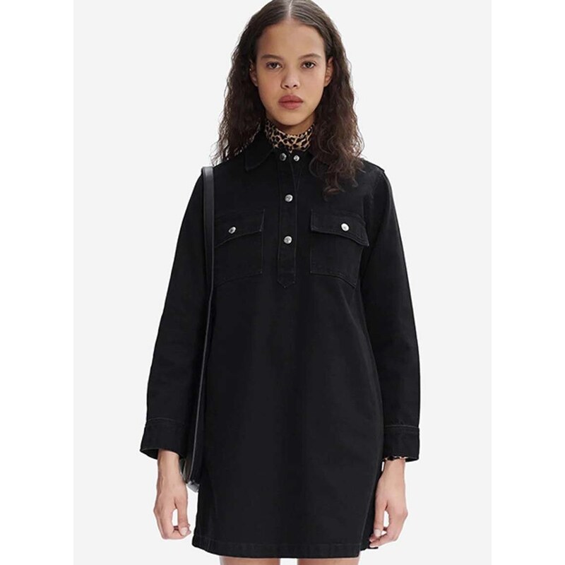 Džínové šaty A.P.C. Robe Mia COFBV-F05878 BLACK WASHED černá barva, mini