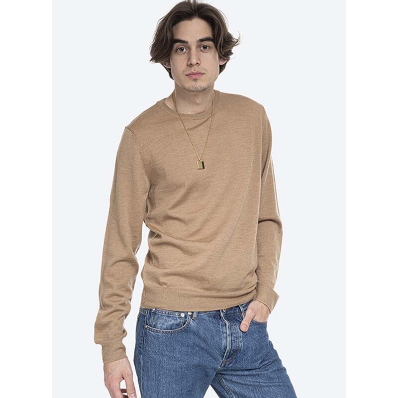 Vlněný svetr A.P.C. Pull King WVAWM-H23628 BEIGE pánský, béžová barva, lehký