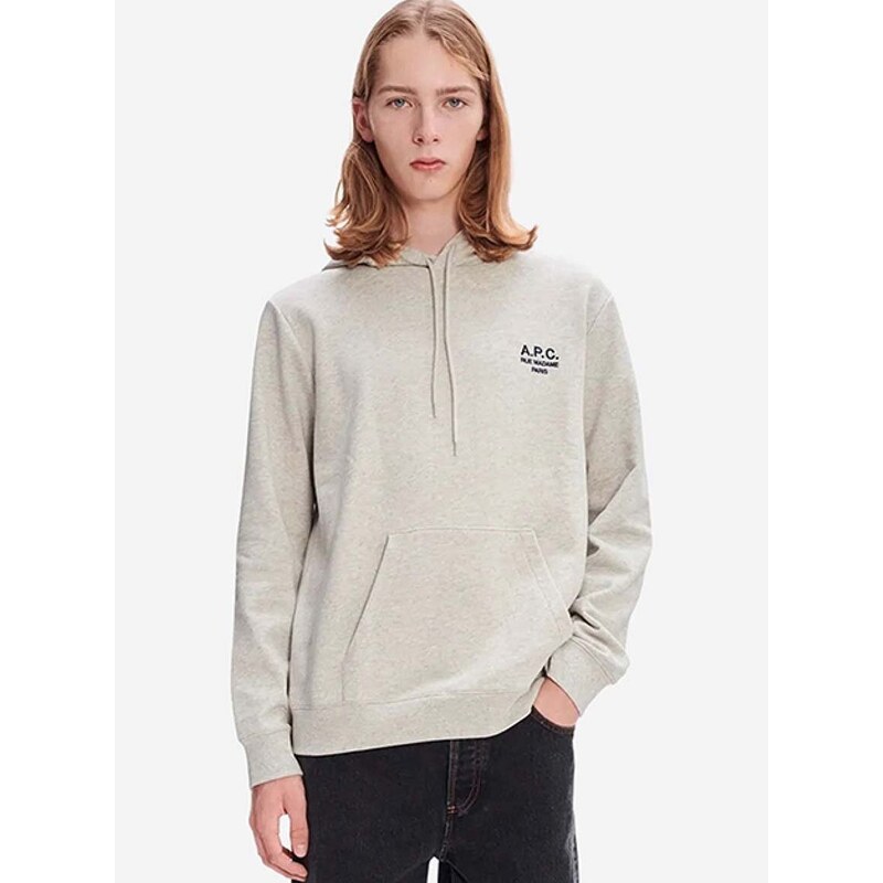 Bavlněná mikina A.P.C. Hoodie Marvin COEZD-H27733 BLACK pánská, černá barva, s kapucí, aplikací