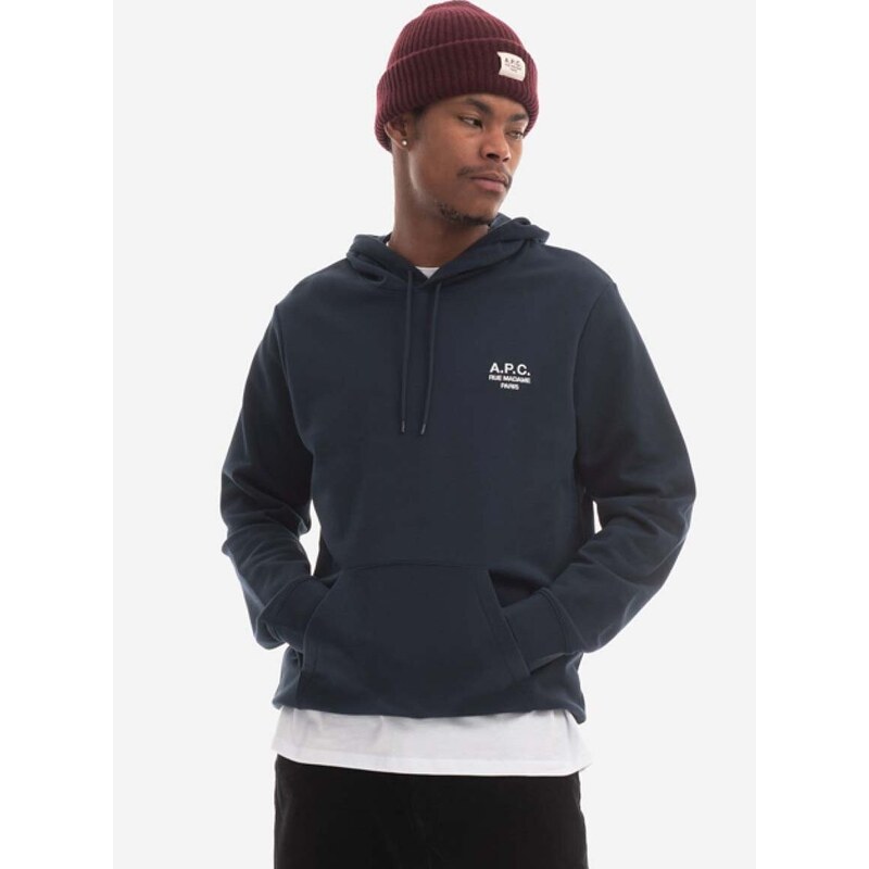 Bavlněná mikina A.P.C. Hoodie Marvin COEZD-H27733 BLACK pánská, tmavomodrá barva, s kapucí, aplikací