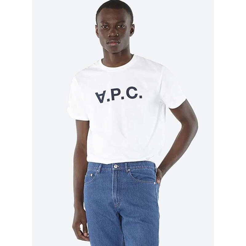 Bavlněné tričko A.P.C. Vpc Blanc bílá barva, s potiskem, COBQX.H26586-DARKNAVY