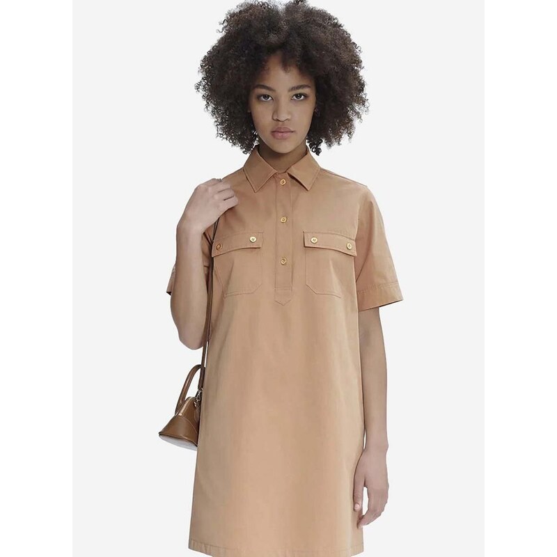 Bavlněné šaty A.P.C. Robe Berangere béžová barva, mini, COGBM-F05953 BEIGE