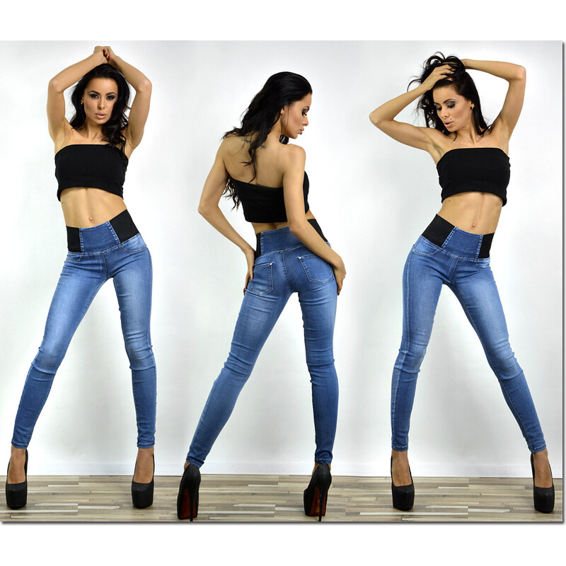 Fashionweek Kalhoty legíny Jeans slim fit skinny s vysokým sedem TC557