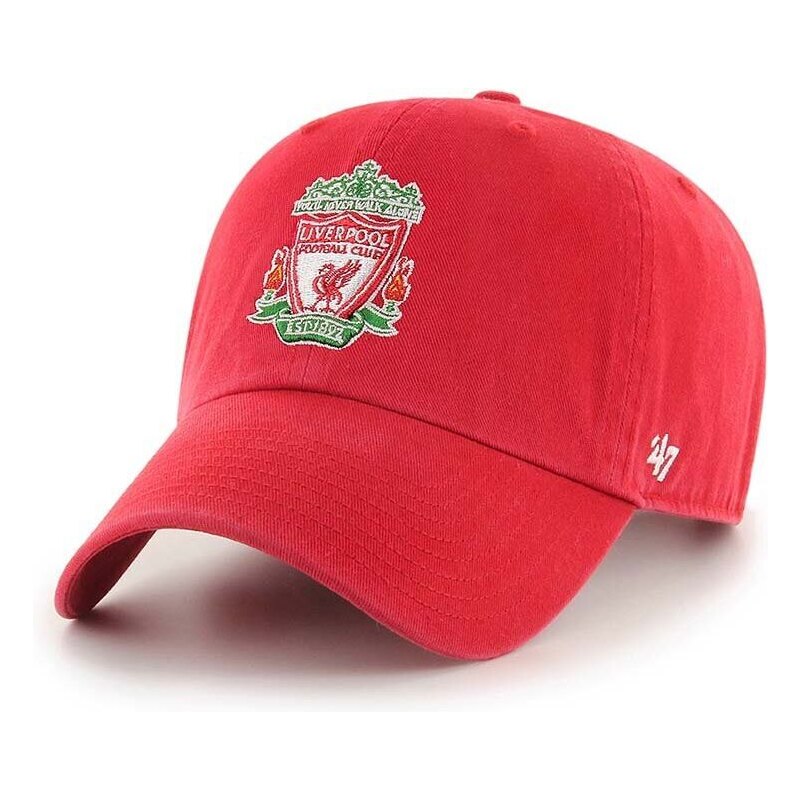 Bavlněná baseballová čepice 47brand Liverpool FC červená barva, s aplikací, EPL-RGW04GWS-RDB