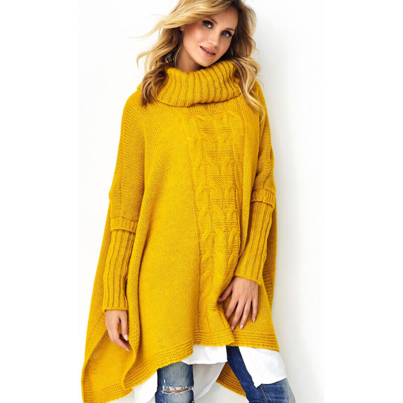 Fashionweek Pletené dámské pončo svetr s rolákem LUNA 43756366