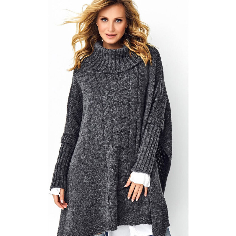 Fashionweek Pletené dámské pončo svetr s rolákem LUNA 43756365