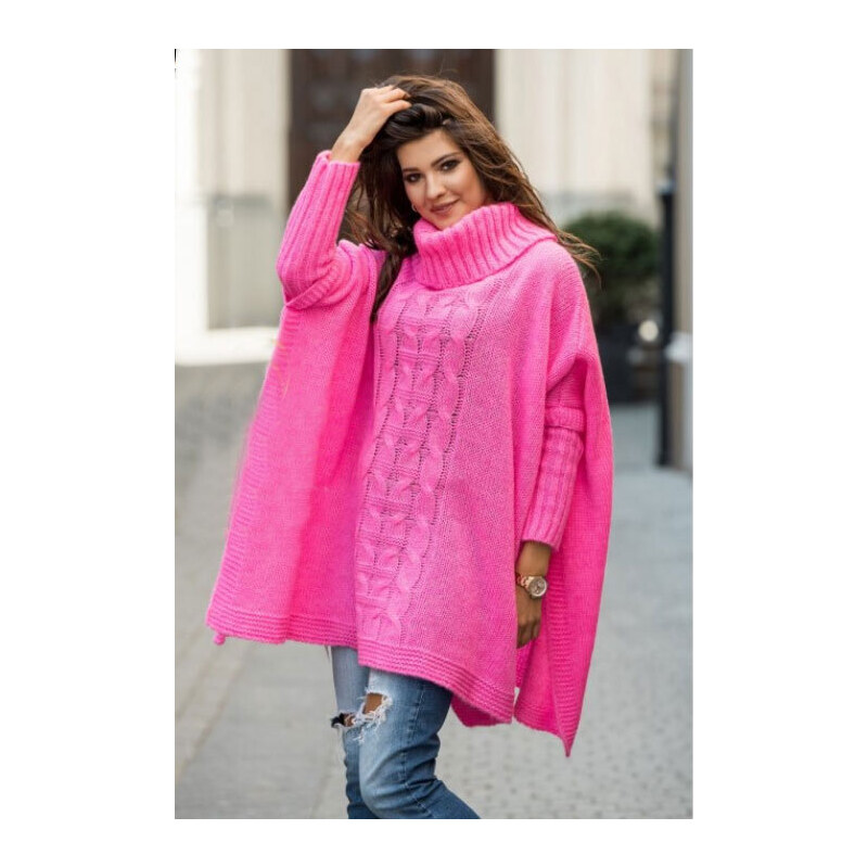 Fashionweek Pletené dámské pončo svetr s rolákem LUNA 43756363