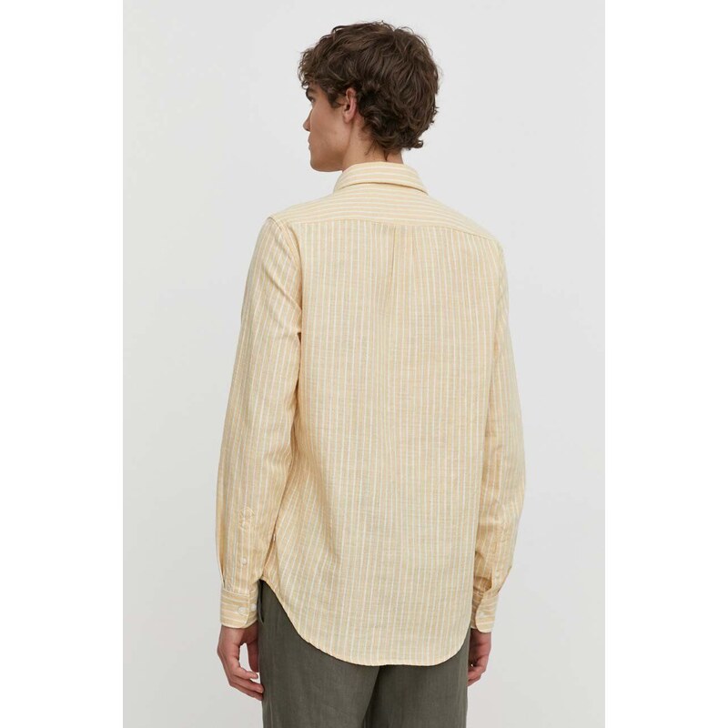 Košile s příměsí lnu Samsoe Samsoe LIAM žlutá barva, regular, s klasickým límcem, M22100012