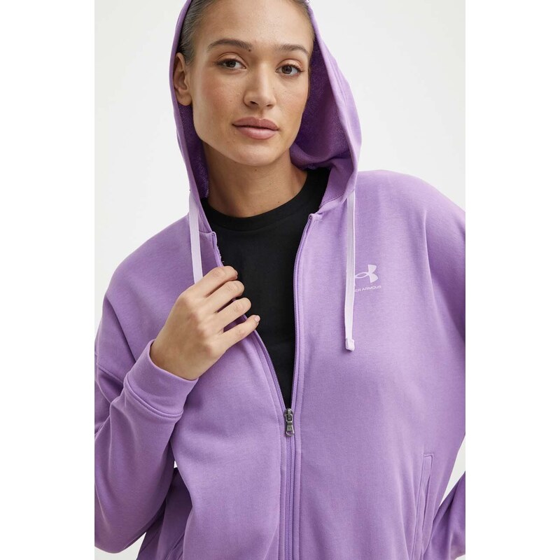 Mikina Under Armour dámská, fialová barva, s kapucí, hladká