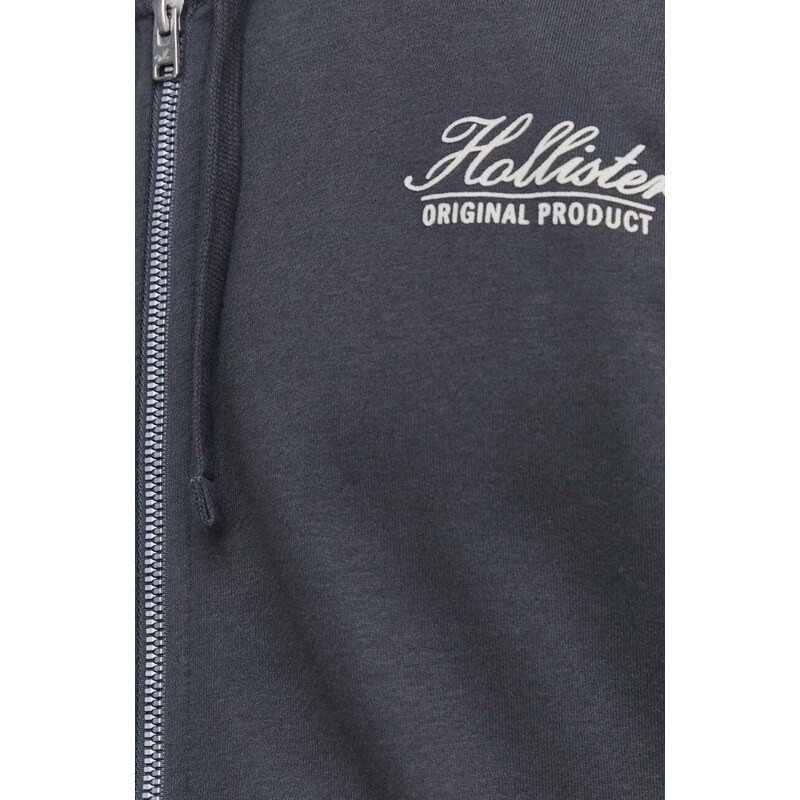 Mikina Hollister Co. pánská, šedá barva, s kapucí, s aplikací