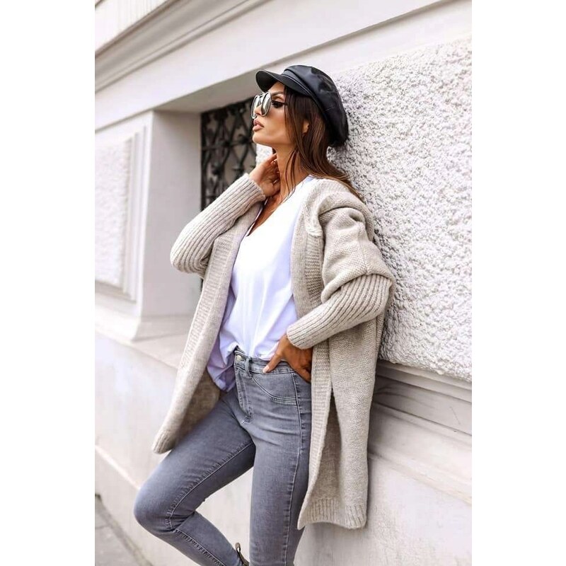 Fashionweek Dámský cardigan s kapucí s vlny – luxusní pletený