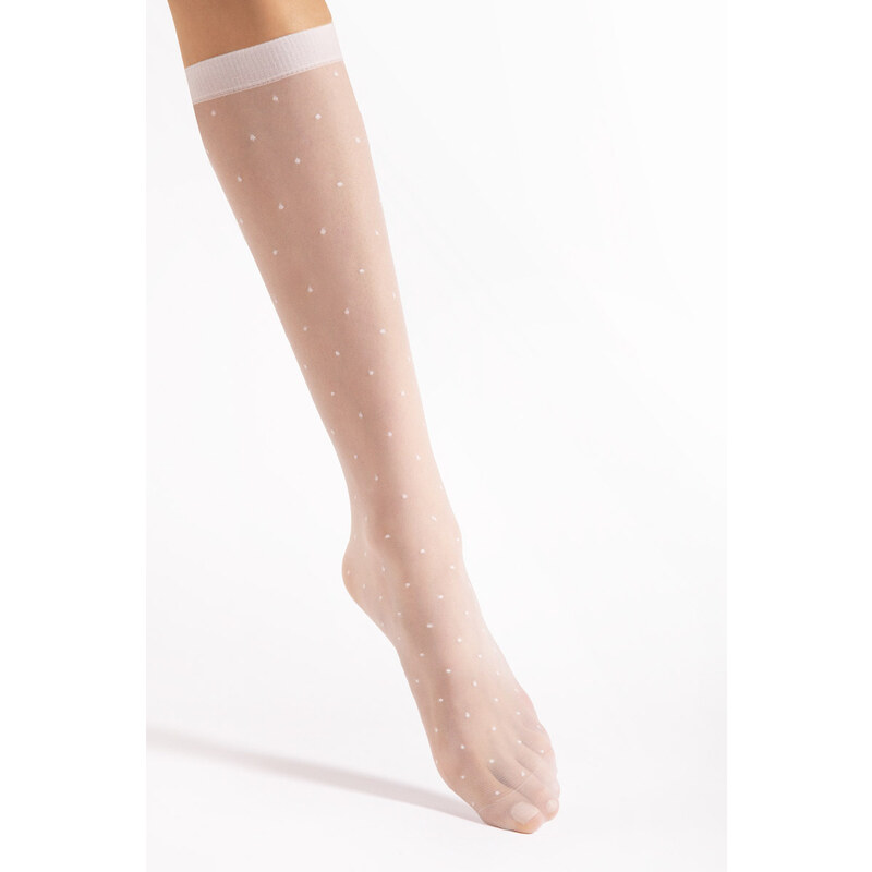 Fiore Bílé puntíkaté silonkové ponožky Quebec 15 Den
