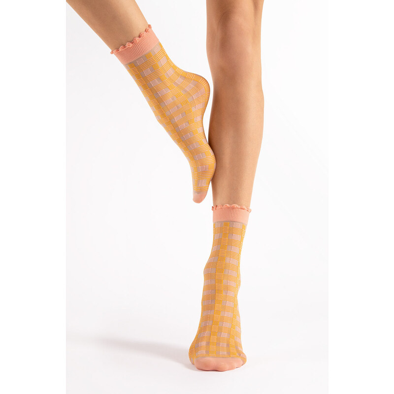 Fiore Oranžové vzorované silonkové ponožky Sunny 15 Den
