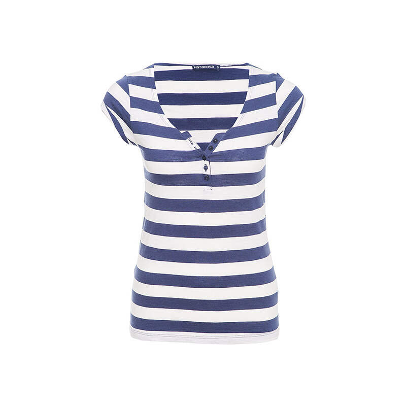 Terranova Striped grandad collar t-shirt