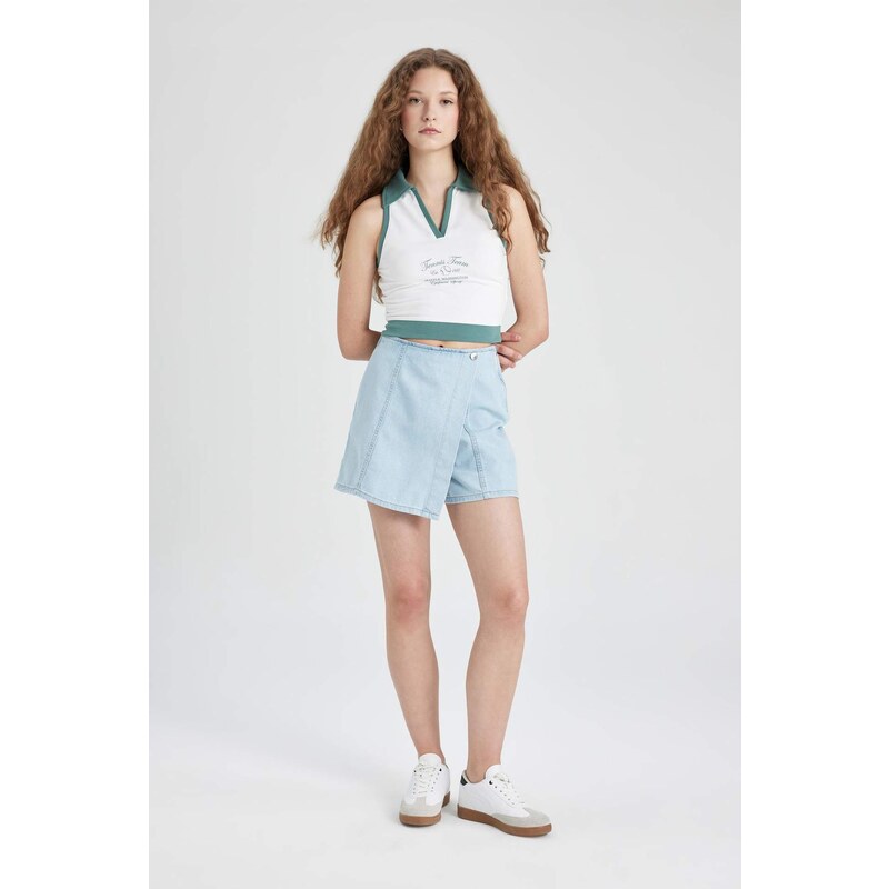 DEFACTO Crop Top Polo Collar Sleeveless Undershirt