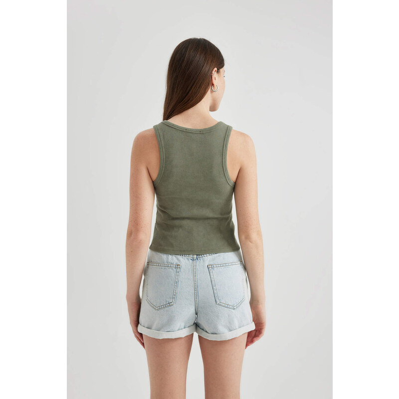 DEFACTO Fitted U-Neck Ribbed Camisole Washed Effect Undershirt