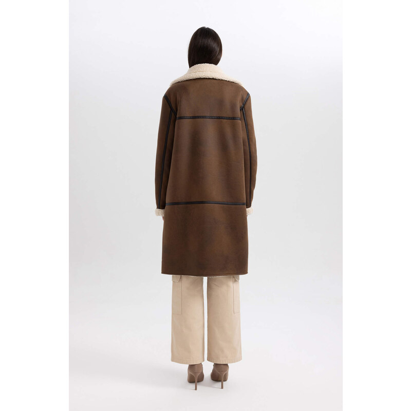 DEFACTO Regular Fit Plush Lining Suede Coat